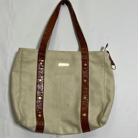 BROOKS BROTHERS SNAKESKIN TRIM CANVAS BLEND BAG - Picture 1 of 9